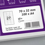 Etichete autoadezive A4, 70 x 32 mm, 27 etichete / coala A4, 1 top, 100 coli/top
