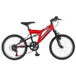 Bicicleta copii 20 inch RICH Alpin R2049A, cadru otel, 6 viteze, tip frana V-Brake, culoare rosu/negru, varsta 7-10 ani, RICH BIKE