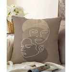 Față de pernă din amestec de bumbac Minimalist Cushion Covers Faces, 55 x 55 cm, bej, Minimalist Cushion Covers