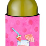 Caroline`s Treasures Umberella Cocktail Roz Polkadot sticla de vin Beverge Izolator Hugger Wine Bottle, 