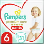 Pampers Premium Care Pants Extra Large Size 6 scutece de unică folosință tip chiloțel 15+ kg 31 buc, Pampers