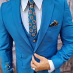 Costum Reginald, Albastru deschis, Sacou, Vesta cu nasturi aurii si Pantalon - C3844, 