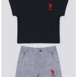 U.S. Polo Assn., Set de pantaloni scurti si tricou de bumbac, Alb/Bleumarin, 68-74 CM