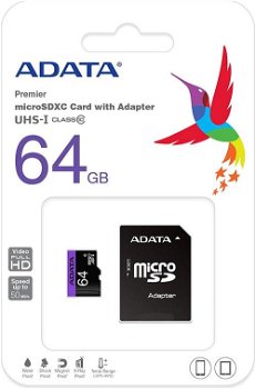 CARD MicroSD ADATA 64GB Clasa 10, AUSDX64GUICL10-RA1, ADATA