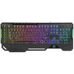 Gaming, cu fir, 104 taste, multimedia 7 taste, RGB backlight, palm rest, software, USB, Negru, Delux