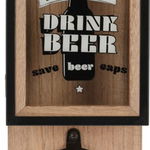 Desfacator si cutie pentru depozitare capace Drink Beer, 15.3x8.3x30 cm, lemn, Excellent Houseware