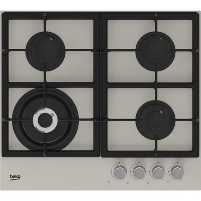 Plita incorporabila Beko HILW64225SBG, Gaz, 4 arzatoare, WoK, Gratar fonta, Aprindere integrala, Benita Grey