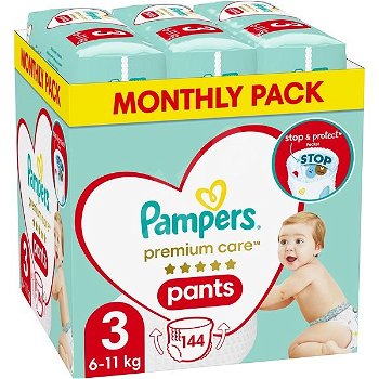 Pampers Premium Care Pants Scutece-chilotel Marimea 3, 6-11 kg, 144 bucati, PAMPERS