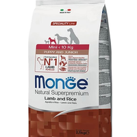 MONGE Mini Puppy&Junior hrană uscată pentru cățeluși de talie mică, cu miel și orez 800 g, MONGE