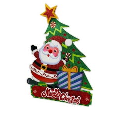Sticker decorativ Craciun brad 3D cu Mos Craciun si cadou 40x28 cm Engros, Sticker decorativ Craciun brad 3D cu Mos Craciun si cadou 40x28 cm Engros,