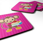 Caroline`s Treasures Carolines Comori BB7018FC Maimuță și cărți școlare Foam Coaster Set de 4 Multicolore 3 1/2 x 3 1/2, 