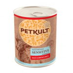 PETKULT Monoprotein Sensitive, Vită şi Orez brun, conservă hrană umedă monoproteică fără cereale câini, 800g, Petkult