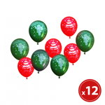 Set de baloane, rosu si verde, cu motive de Craciun, 12 bucati / pachet