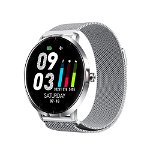 Ceas smartwatch, Twinkler TKY-K16, Gri, Bratara metalica, Monitorizare ritm cardiac, Pedometru, Notificari, 8 moduri sportive