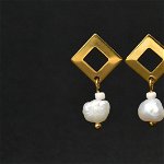 Cercei perla naturala Geometry (inox auriu), FelicityStore?