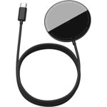  Incarcator Wireless Baseus Mini Simple Magnetic WXJK-F01, 15W, dedicat iPhone 12 + cablu USB Type-C, 1.5m (Negru), BASEUS