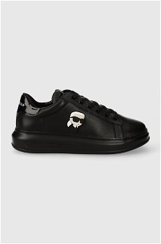 Karl Lagerfeld, Pantofi sport de piele cu aplicatie logo, Alb/Negru