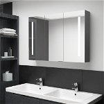 vidaXL Dulap de baie cu oglindă și LED, gri, 89x14x62 cm, vidaXL