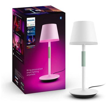 Lampa de masa LED RGB inteligenta Philips Hue Go, Bluetooth, cu acumulator, dimabila, 530 lm, LED RGB, lumina alba si color (2000-6500K), 35 cm, Metal, Negru, Philips