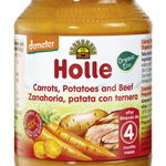 Piure BIO de morcovi, cartofi si carne de vita 190g, Holle Baby
