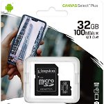 Micro SDHC Canvas Select Plus 100R, 32GB, Clasa 10, UHS-I + Adaptor, Kingston