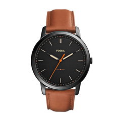Ceas Fossil -FS5305 cu stil modern clasic, cadran negru cu linii subtile, curea de piele maro