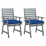 Set de 2 scaune de masa pentru exterior cu perna colorata vidaXL, Lemn de acacia, 56 x 62 x 92 cm, Gri/Albastru deschis