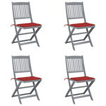 Set scaune pliabile de exterior cu perne vidaXL, 4 buc., lemn masiv acacia, 48,5 x 57 x 91 cm, 16.99 kg 3064569