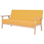 Canapea cu 3 locuri, vidaXL, Tesatura si cadru de lemn, Galben, 158 x 67 x 73.5 cm