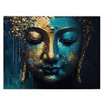 Tablou pictura cap statuie Buddha, albastru, auriu 1651 - Material produs:: Tablou canvas pe panza CU RAMA, Dimensiunea:: 70x100 cm, 