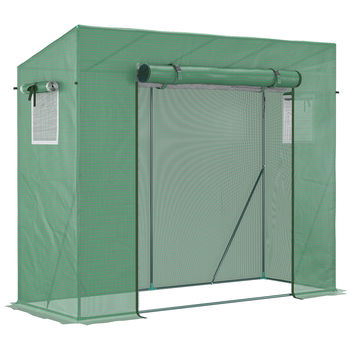 Outsunny Sera de gradina din PE si otel cu 4 carlige, 2 ferestre laterale si copertina superioara ranforsata, 200x77x148-169 cm | Aosom Romania, Outsunny