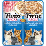 INABA Twin ton, pui si scoici in supa pentru pisici 2x40 g, INABA