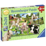 Ravensburger - Puzzle Ferma animalelor, 2x24 piese