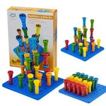 Set de constructie, stivuire, educational, cuie multicolore, 25 piese, 3 ani+, Edujucarii