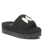 Karl Lagerfeld, Papuci flatform din material teddy, Negru, 36-37