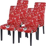 Set de 4 huse pentru scaune de Craciun bolukets, poliester, alb/verde/rosu, 40 -50 cm
