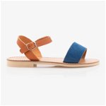 Sandale cu talpa joasa din piele naturala - 110 Blue+ Maro Velur Box, Leofex