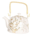 Ceainic din portelan alb si decor Floral galben 18 cm x 14 cm x 12 h /, Clayre & Eef