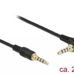 Cablu Stereo Jack 3.5 mm (pentru smartphone cu husa) 4 pini unghi 2m T-T Negru, Delock 85613, Delock