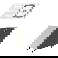 Set Masca Chiuveta Karo, Antracit/Alb, 80 x 50 x 80 cm, Chiuveta Inox, Cuva dreapta, haaus