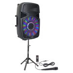 Boxa Profesionala Activa Party, 800w, 15 Inch/38 Cm, Iluminata Led Cu Bluetooth, Usb, Sd, Radio Fm + Stativ + Microfon Cu Fir Si Telecomanda, Party