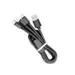 Cablu de date incarcare 3 In 1, QuiK Charge 3.0 200 cm, USB A la USB Type-C, microUSB, Lightning, Negru, OEM