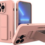 Husa din silicon cu suport pentru iPhone 13 roz, Wozinsky