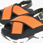Marni Leather Nylon Crossover-Strap Sandals With Chunky Sole Orange