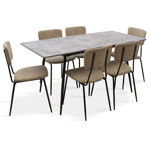 Set masa extensibila si scaune Shazam Tania 7buc MDF gri ciment - bej 120 - 160x80x76cm, Pako World