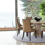 Set masa din marmura + 6 scaune tapitate cu piele ecologica, cu picioare din lemn de salcam Marcello Beige / Cream, Ø150xH75 cm