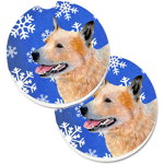 Caroline`s Treasures Australian Bovine Dog fulgi de zăpadă de iarnă set de vacanță set de 2 Cupa Titular Car Coasters Fulgi de zăpadă albaștri Large, 