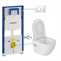 Set vas wc suspendat cu functie bideu si baterie crom inclusa Foglia Oslo, rezervor wc incastrat si clapeta alb lucios, Geberit Sigma, Foglia x Geberit