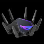 Asus Quad-band WiFi Gaming Router GT-AXE16000; Network Standard: WiFi 6 (802.11ax), WiFi 6E (802.11ax), Backwards compatible with 802.11a/b/g/n/ac Wi-Fi, 2.4GHz 1148Mbps, 5G-1Hz 4804Mbps, 5G-2Hz 4804Mbps, 6GHz 4804Mbps, 8 antene externe, 4 antene, ASUS
