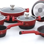 Set de oale si tigai Royaltyline BS1010 BLACK RED Set de Oale si tigai pentru inductie - Set de oale si tigai de lux de 10 piese - tigai cu manere detasabile - pregatite pentru cuptor - fara PFAS - pe